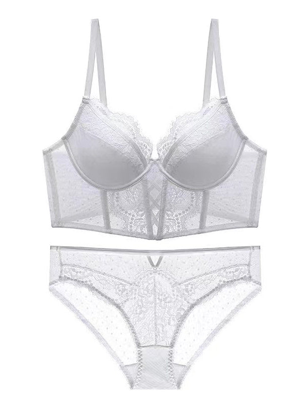 French Sexy Lace Lingerie Push Up Fishbone Bra Set