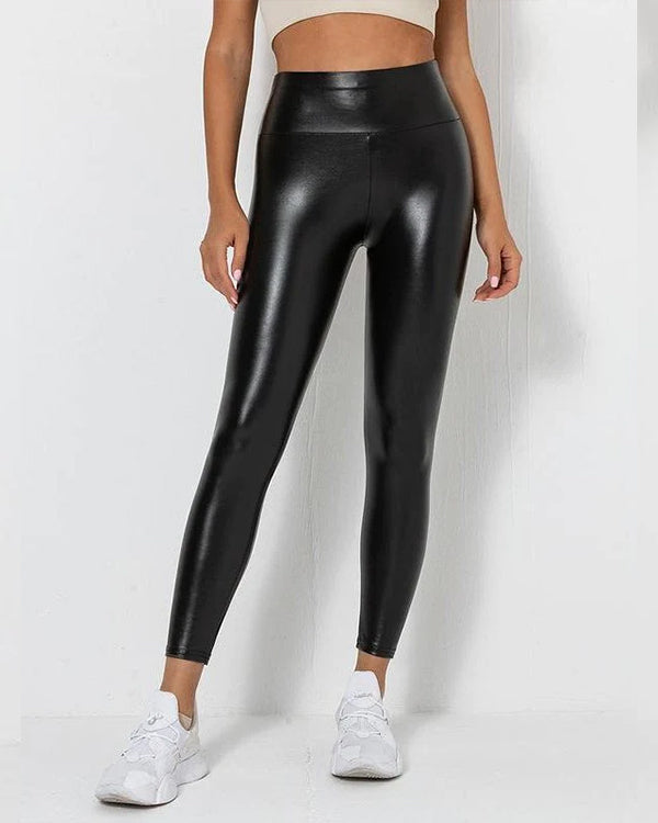 Female Scrunch Bum PU High-rise Leggings