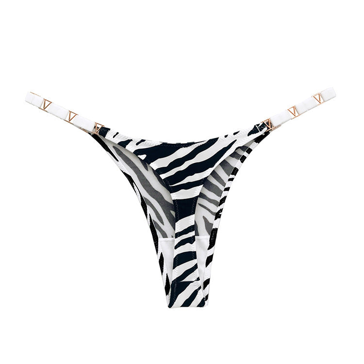 Female Metal Animal Print T-back Underwear