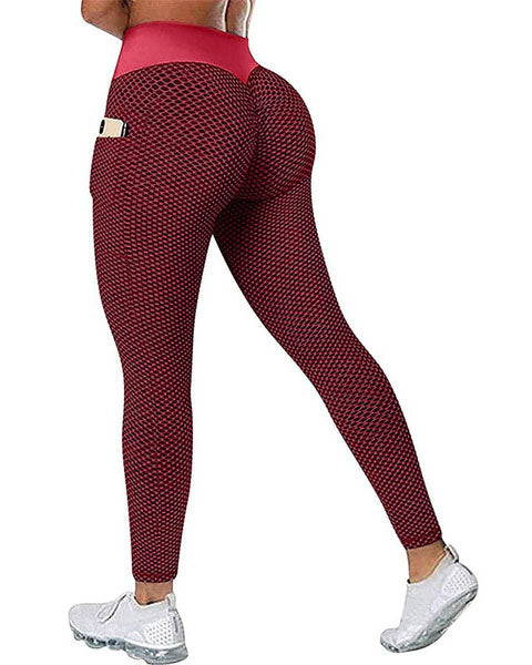 Large size honeycomb bird's eye fabric hip lift side mobile phone pocket leggings