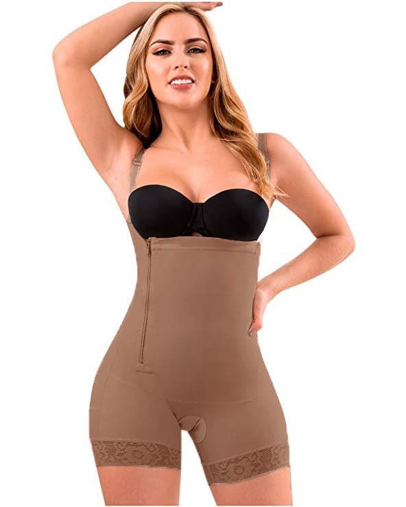 Women's Shapewear Side Zipper Tummy Control Hip Lift Lace Ajustable Shoulder Strap Bodysuit Butt LiFter