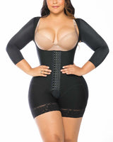 Women's Shapewear Hook And Eye Closure Breast Support Tummy Control Long Sleeve Triangle Bodysuit Bodyshaper