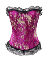 Women's Lacing Corset Top Satin Floral Boned Overbust Body Shaper Bustier