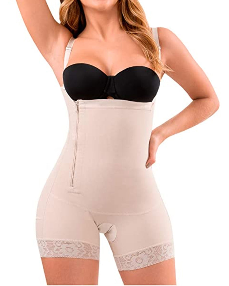 Women's Shapewear Side Zipper Tummy Control Hip Lift Lace Ajustable Shoulder Strap Bodysuit Butt LiFter