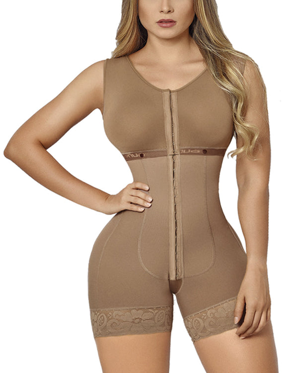 Full Abdomen Control Bodysuit With Hook-eye Open Crotch Body Shaper Postpartum Recovery Fajas