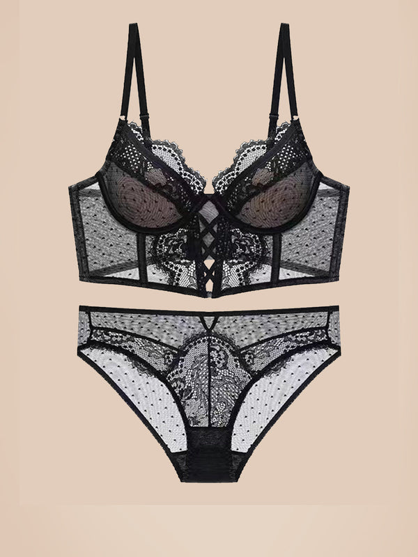 French Sexy Lace Lingerie Push Up Fishbone Bra Set