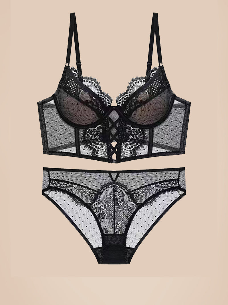 French Sexy Lace Lingerie Push Up Fishbone Bra Set