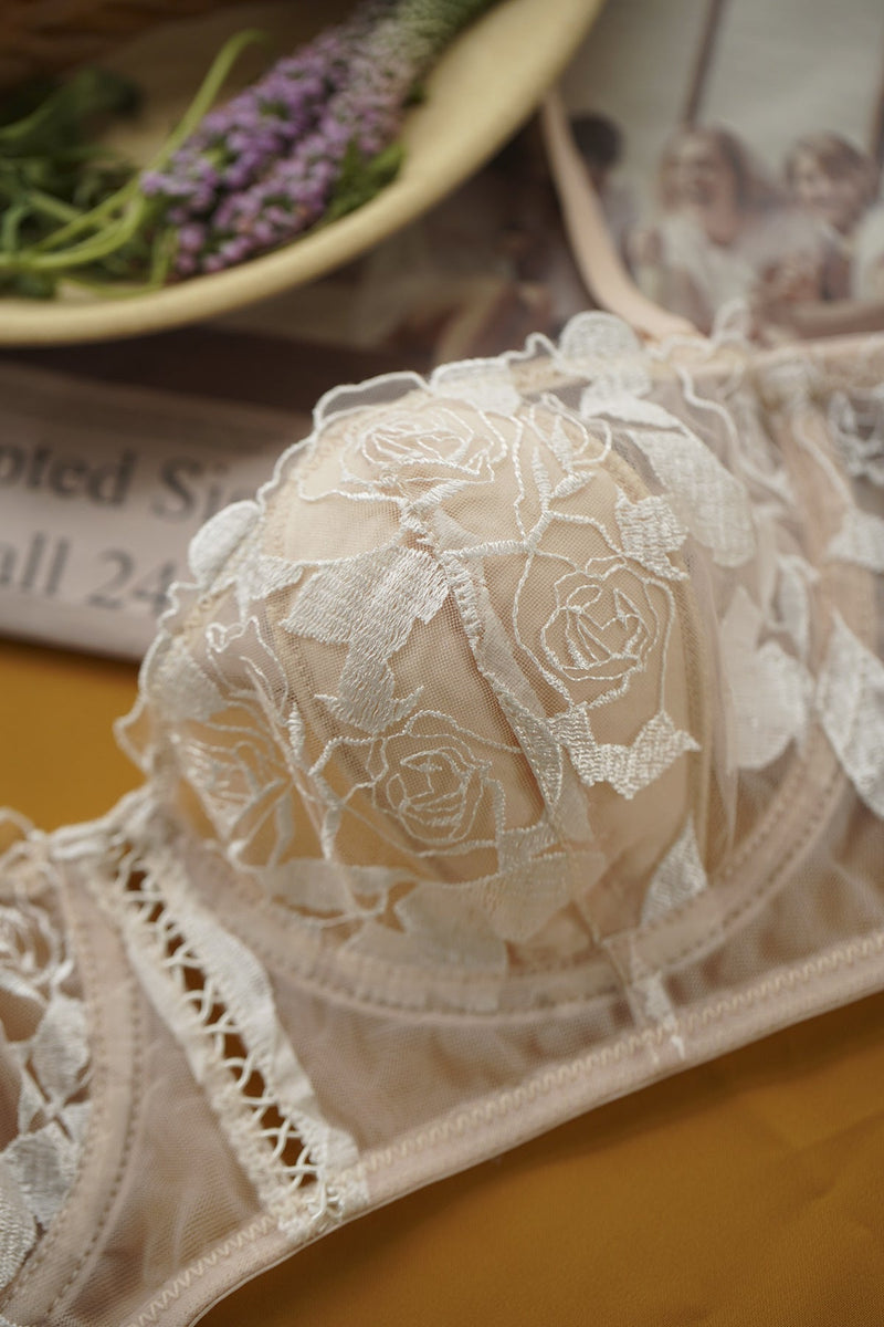 Rose Embroidered Bra Underwear Set