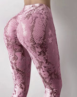 High waist butt lift high elastic snakeskin pattern peach hip fitness pants