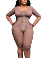 Full Body Support Arm Compression With Built In Bra Half Sleeve Mid Leg Bodysuit