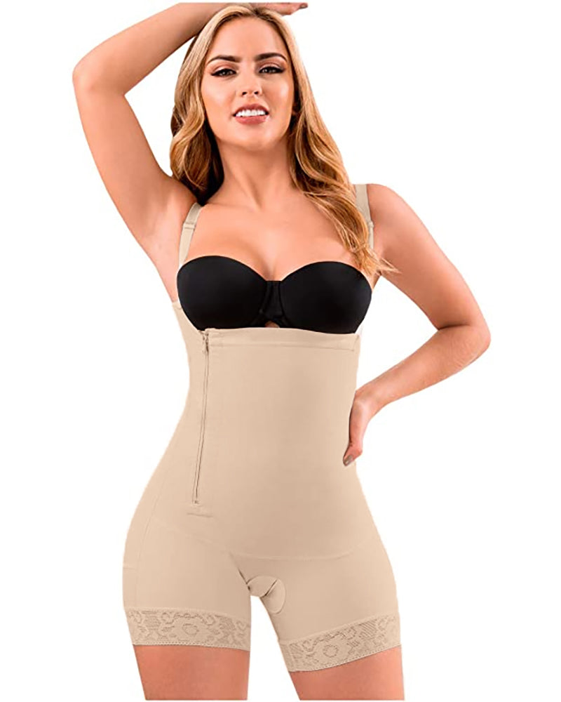 Women's Shapewear Side Zipper Tummy Control Hip Lift Lace Ajustable Shoulder Strap Bodysuit Butt LiFter