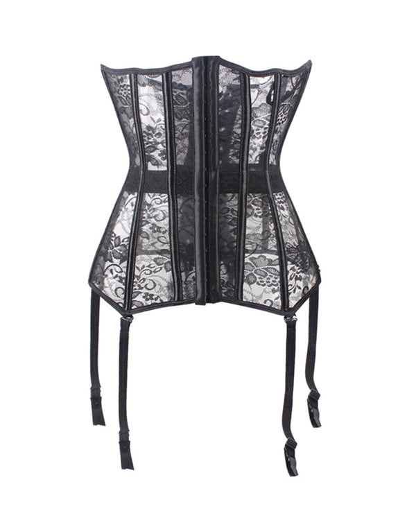 Women's Lacing Corset Top Satin Floral Boned Overbust Body Shaper Bustier