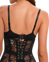 Women's Lacing Corset Top Satin Floral Boned Overbust Body Shaper Bustier