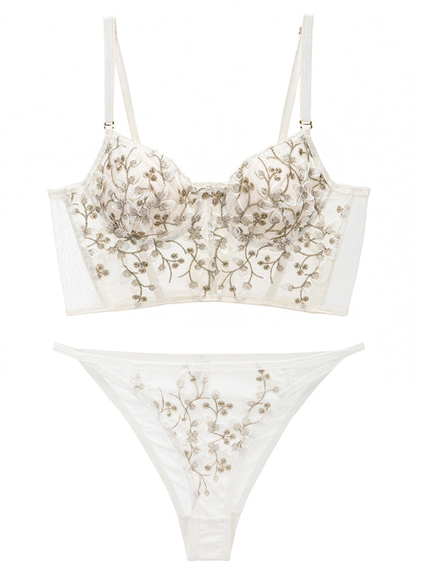 Embroidered Lace and Steel Bone Overlay French Lingerie Bra