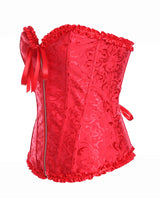 Long Red Brocade Pattern Corset With Hip Gores