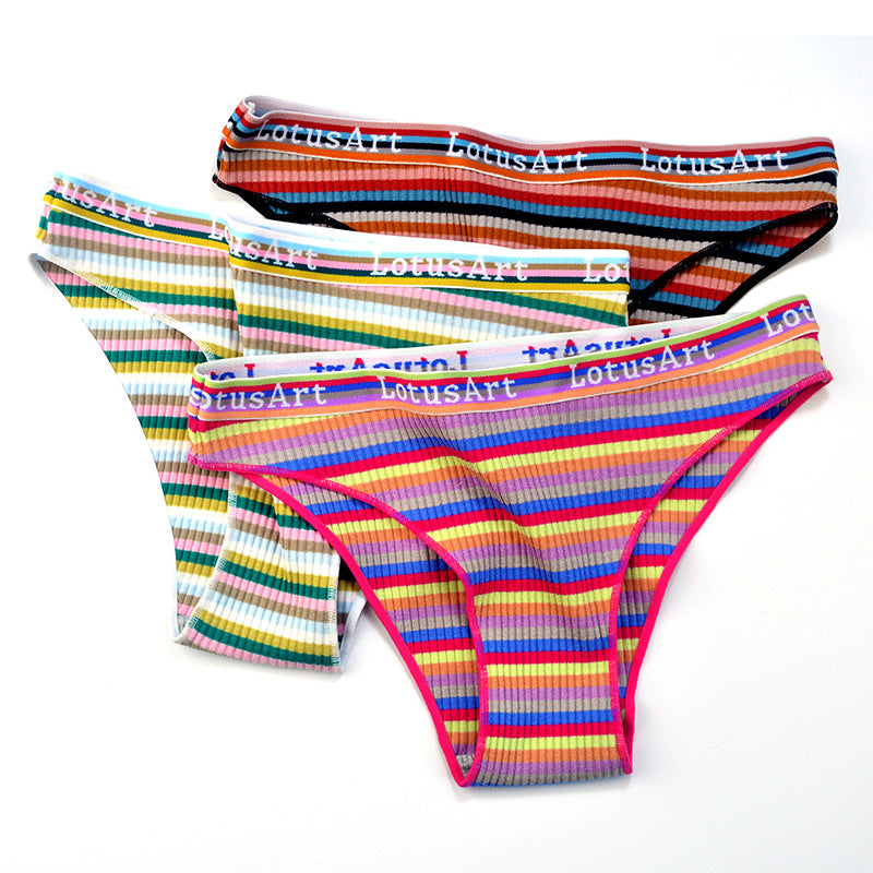 Female Letter Print Rainbow Stripe T-back Panties