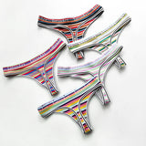 Female Letter Print Rainbow Stripe T-back Panties