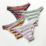 Female Letter Print Rainbow Stripe T-back Panties