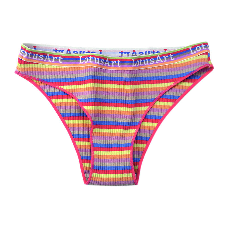 Female Letter Print Rainbow Stripe T-back Panties