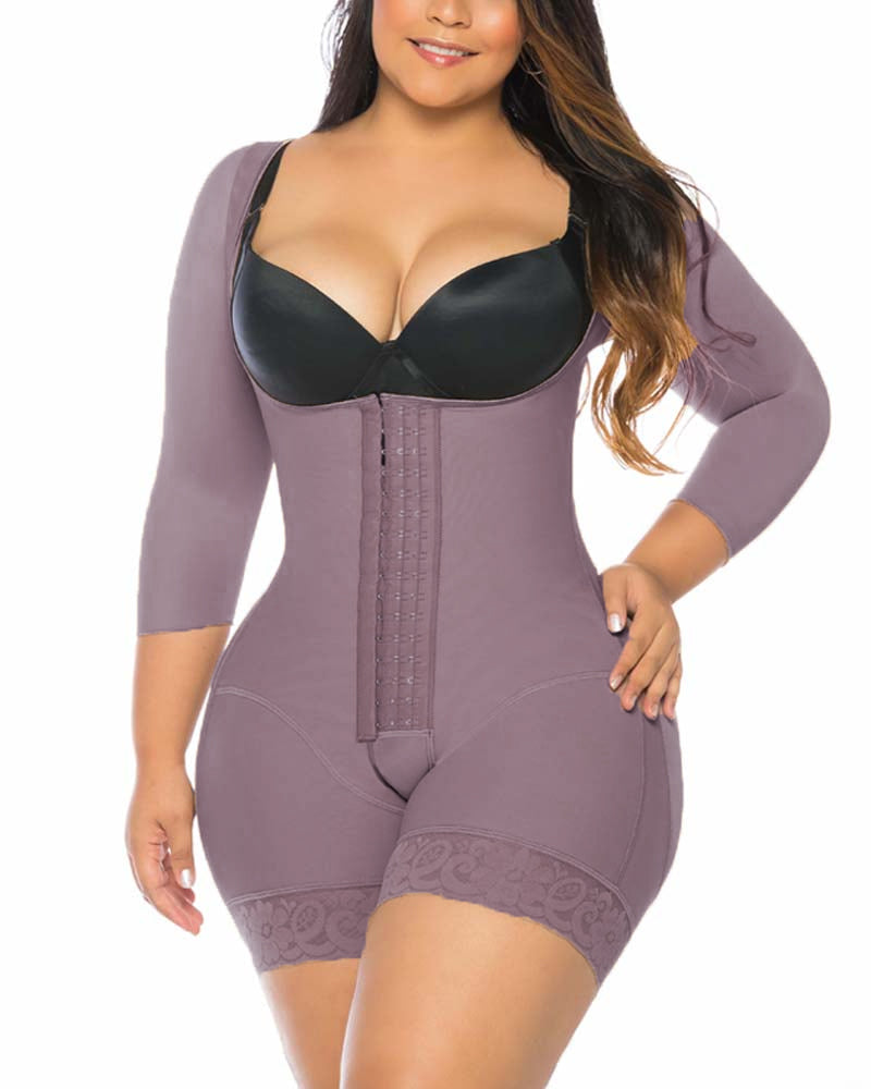 Women's Shapewear Hook And Eye Closure Breast Support Tummy Control Long Sleeve Triangle Bodysuit Bodyshaper