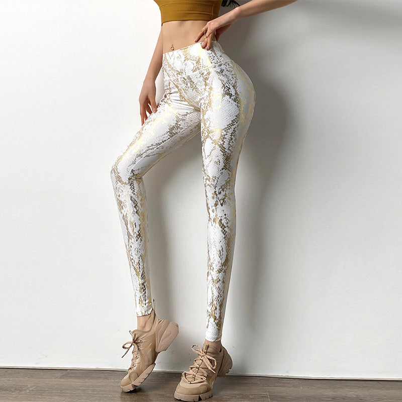 Female High Waist Bronzed Snakeskin Leggings