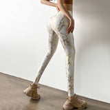 Female High Waist Bronzed Snakeskin Leggings