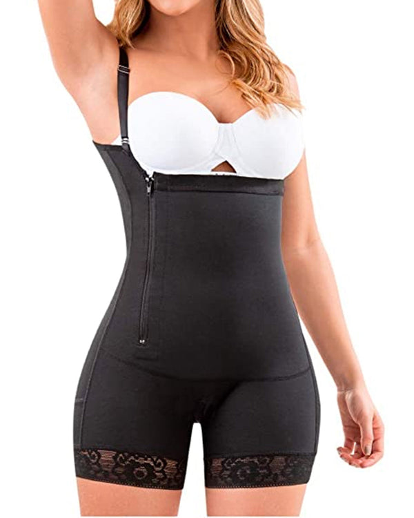 Women's Shapewear Side Zipper Tummy Control Hip Lift Lace Ajustable Shoulder Strap Bodysuit Butt LiFter