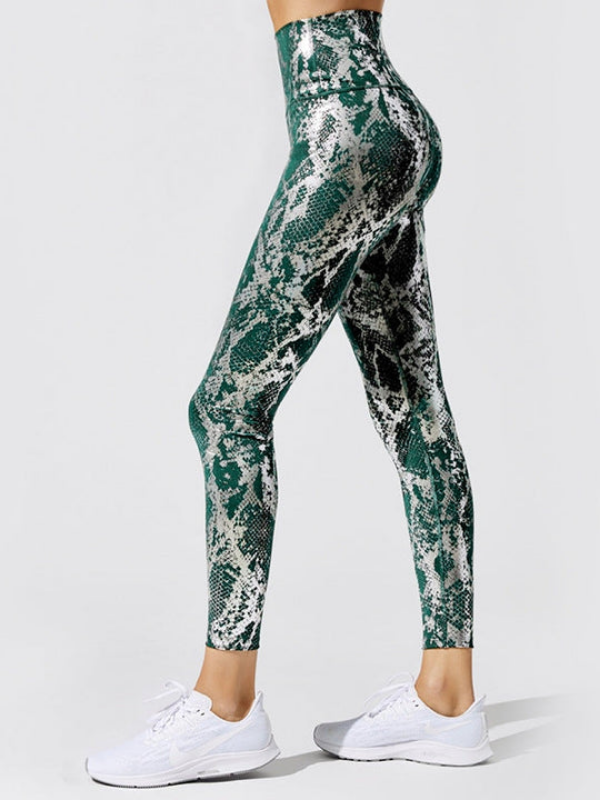 Female High Waist Bronzed Snakeskin Leggings