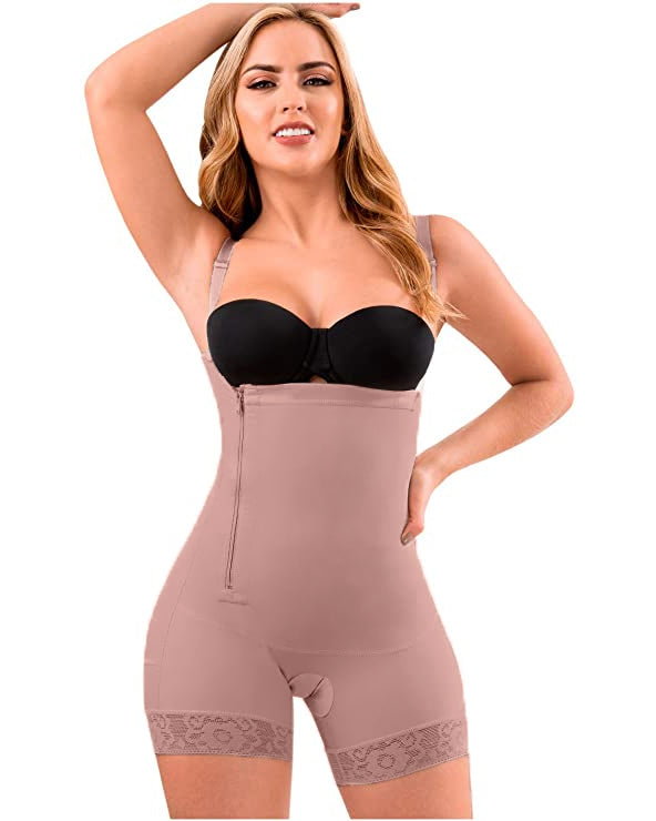 Women's Shapewear Side Zipper Tummy Control Hip Lift Lace Ajustable Shoulder Strap Bodysuit Butt LiFter