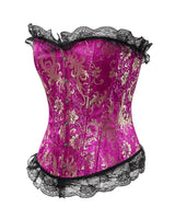 Women's Lacing Corset Top Satin Floral Boned Overbust Body Shaper Bustier