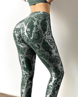 High waist butt lift high elastic snakeskin pattern peach hip fitness pants