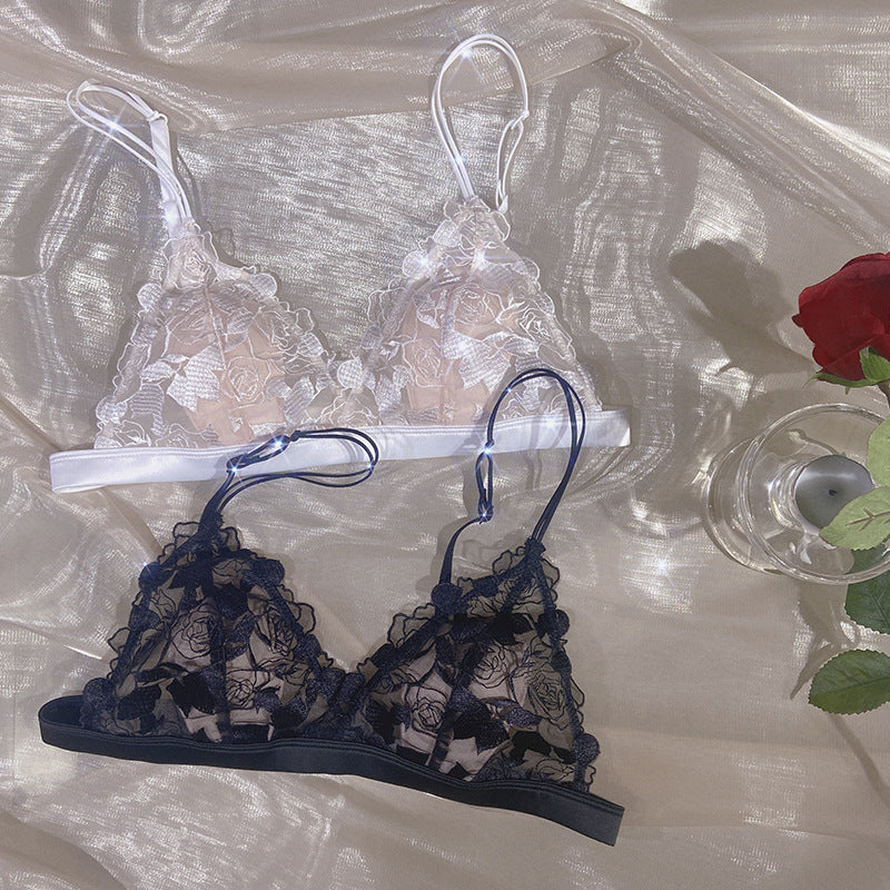 Triangle Rose Embroidered Sexy Lace Thin Bra