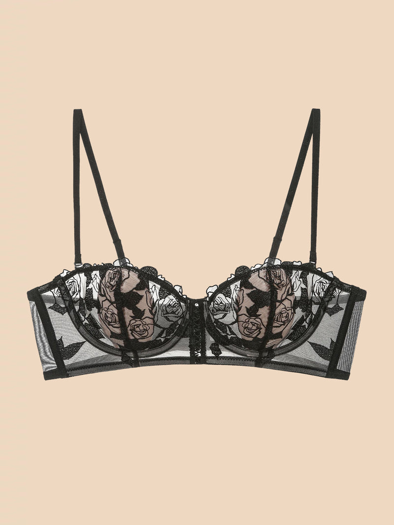 Rose Embroidered Bra Underwear Set