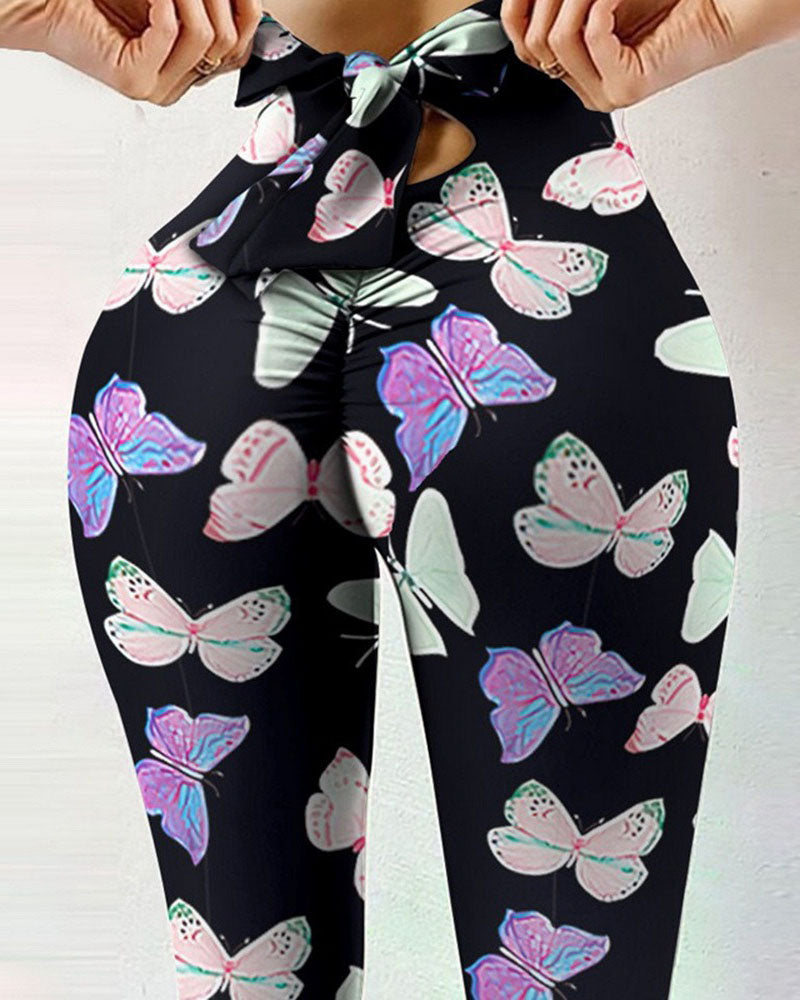 Printed Bow Design Yoga Leggings