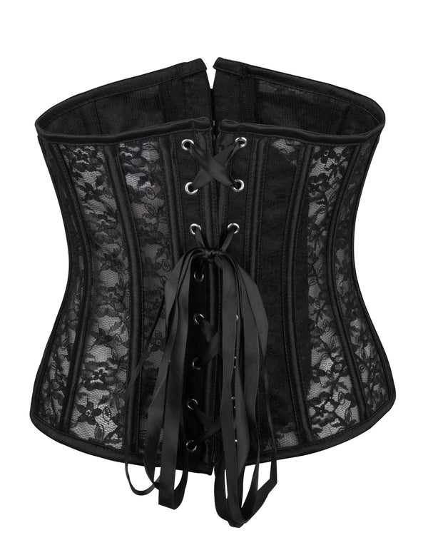 Women's Lacing Corset Top Satin Boned Overbust Body Shaper Bustier