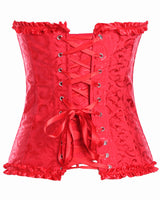 Long Red Brocade Pattern Corset With Hip Gores